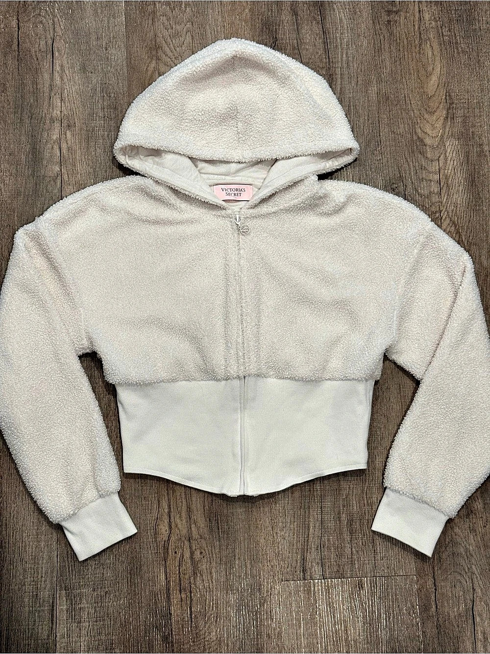 Victoria's Secret Teddy Fleece Corset Full-Zip Hoodie White Small